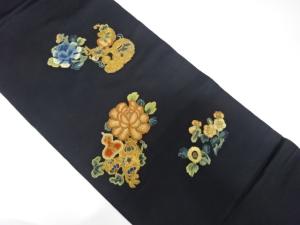 アンティーク　相良刺繍　瓢箪に牡丹・花模様袋帯（着用可）